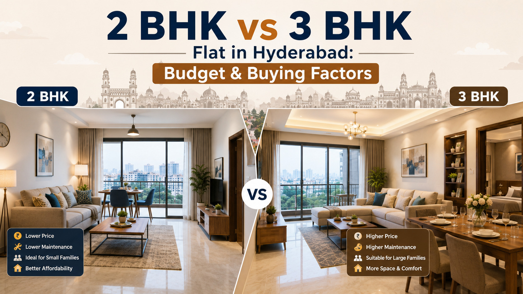 2 BHK vs 3 BHK flats in Hyderabad with modern layouts.